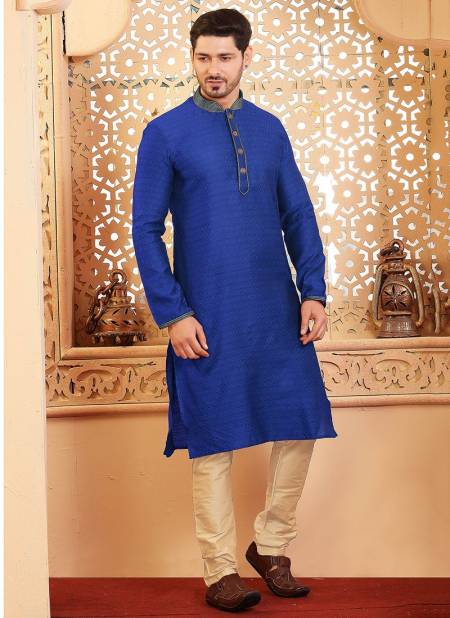 Blue Colour TRENDY FEEL New Latest Poly Jacquard Fesive Wear Kurta Pajama Mens Collection TDY-KP-7